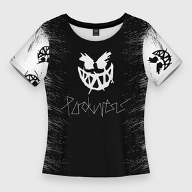 Женская футболка 3D Slim с принтом Pyrokinesis  улыбки лого в Тюмени,  |  | pyrokinesis | андрей пирокинезис | каждаябарбистерва | левый баттл | музыка | музыкант | пирокинезис | рэп | рэпер | хип хоп