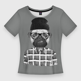 Женская футболка 3D Slim с принтом БУЛЬДОГ В ОДЕЖДЕ в Тюмени,  |  | Тематика изображения на принте: американский бульдог | английский | бульдог | бульдоги | домашнее животное | животное | забавный | любитель бульдогов | любитель собак | милый | мопс | собака | собаки | французский