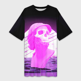 Платье-футболка 3D с принтом Vaporwave  Skull  Психоделика в Тюмени,  |  | mountains | psychedelic | skull | sun | vaporwave | горы | психоделика | солнце | череп