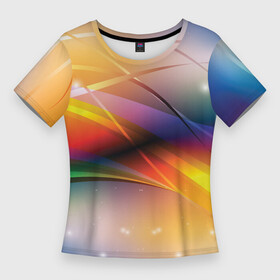 Женская футболка 3D Slim с принтом Абстрактные линии разных цветов в Тюмени,  |  | абстракция | волна | краски | линии | радуга | радужный | цвета