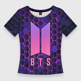Женская футболка 3D Slim с принтом BTS СОТЫ в Тюмени,  |  | bts | k pop | бойбенд | бтс | группа | к поп | корейская группа | логотип | музыка