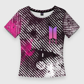 Женская футболка 3D Slim с принтом BTS КРАСКА в Тюмени,  |  | bts | k pop | бойбенд | бтс | группа | к поп | корейская группа | логотип | музыка