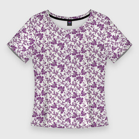 Женская футболка 3D Slim с принтом Фиолетовая гжель в Тюмени,  |  | арт | вектор | гжель | рисунок | синий | фиолетовая гжель | фиолетовый рисунок | хохлома | цветок | цветы