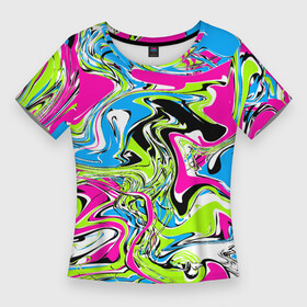 Женская футболка 3D Slim с принтом Абстрактные мраморные разводы в ярких цветах. Поп арт в Тюмени,  |  | 90ые | абстрактный | белый | волны | зеленый | мрамор | неоновые цвета | поп арт | разводы | розовый | стиль 90х | черный | яркие цвета | яркий