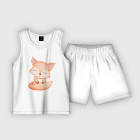 Детская пижама с шортами хлопок с принтом Милый Лисёнок Сидит И Улыбается в Тюмени,  |  | animals | beast | cute | fox | животные | звери | лиса | лисёнок | милый