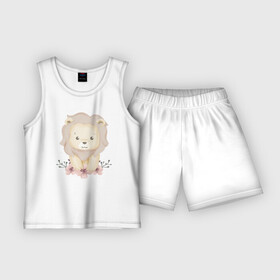 Детская пижама с шортами хлопок с принтом Милый Львёнок С Цветами в Тюмени,  |  | animals | beast | cute | lion | животные | звери | лев | львёнок