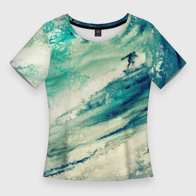 Женская футболка 3D Slim с принтом Лазурная волна в Тюмени,  |  | ognivo | акварель | акварельный рисунок | большая волна | бушующий океан | волна | живопись | ильина ирина | море | огниво | океан | развлечения | рисунок акварелью | серфер | серфингист | спорт | хобби