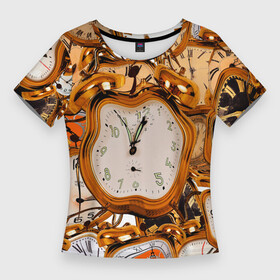 Женская футболка 3D Slim с принтом ПРЕЛОМЛЕНИЕ ЧАСОВ в Тюмени,  |  | астракция | винтаж | преломление | ретро | стрелки | текстура | циферблат | часы