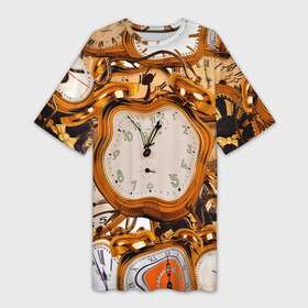 Платье-футболка 3D с принтом ПРЕЛОМЛЕНИЕ ЧАСОВ в Тюмени,  |  | астракция | винтаж | преломление | ретро | стрелки | текстура | циферблат | часы