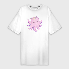 Платье-футболка хлопок с принтом Милая Осьминожка С Цветами в Тюмени,  |  | animals | beast | cute | octopus | животные | звери | милый | осьминог | осьминожка