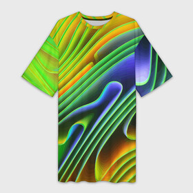 Платье-футболка 3D с принтом Цветные неоновые полосы  Абстракция  Color neon pattern  Abstraction в Тюмени,  |  | abstraction | bending | color | neon | pattern | stripe | wave | абстракция | волна | изгиб | неон | полоса | цвет