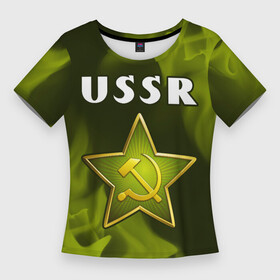 Женская футболка 3D Slim с принтом USSR  ЗВЕЗДА  Огонь в Тюмени,  |  | made | russia | ussr | ветеран | герб | звезда | ленин | огонь | орел | пламя | победа | родина | рожден | рожденный | россия | русский | сборная | сделан | сделано | символ | символы | советский | союз | ссср