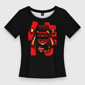 Женская футболка 3D Slim с принтом Самурай  Кандзи в Тюмени,  |  | bushido | helmet | hieroglyphs | kanji | katana | mask | samurai | shadow | shogun | silhouette | бусидо | иероглифы | кандзи | катана | маска | самурай | самурая | сегун | силуэт | тень | шлем
