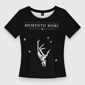 Женская футболка 3D Slim с принтом Memento Mori Надпись в Тюмени,  |  | broke | dead | death | hand | skulls | star | звезда | кисть | кости | помнить | скелет | текстура | узор | чб | черный