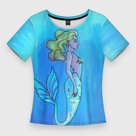 Женская футболка 3D Slim с принтом Русалка с блестящим хвостом под водой в Тюмени,  |  | mermaid | блеск | водой | голубые | море | океан | оттенки | под | русалка | русалочка | сказочное | существо | хвост