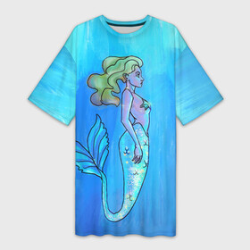 Платье-футболка 3D с принтом Русалка с блестящим хвостом под водой в Тюмени,  |  | mermaid | блеск | водой | голубые | море | океан | оттенки | под | русалка | русалочка | сказочное | существо | хвост