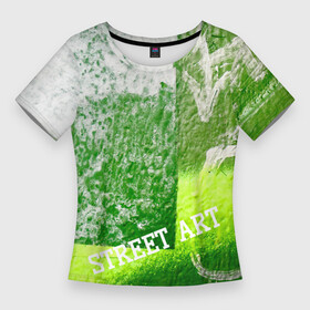 Женская футболка 3D Slim с принтом Green street art в Тюмени,  |  | green | street | street art | urban | urban style | абстрактное | абстракция | бэкграунд | геометрия | город | граффити | зеленый | искусство | краска | прямоугольник | салатовый | стена | стрелка | стрит арт | улица