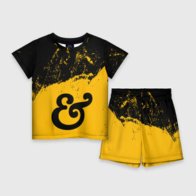 Детский костюм с шортами 3D с принтом Биколор и символ объединения в Тюмени,  |  | абстрактное | абстракция | биколор | взаимодействие | гранж | объединение | оранжевый | переход цвета | символ | сотрудничество | узор | цвет | черный