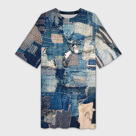 Платье-футболка 3D с принтом Patchwork  Jeans  Осень  Зима 2023 в Тюмени,  |  | abstraction | cloth | fashion | jeans | patchwork | абстракция | джинса | мода | пэчворк | ткань
