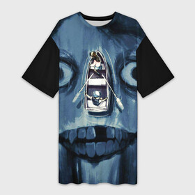Платье-футболка 3D с принтом Арт  хоррор в Тюмени,  |  | handeyework | аниме | арт | бойтесь | боюсь | водяной | глаза | кикимора | лицо | лодка | мумия | плавание | пучиглазый | рисунок | синий | страшное | темно миний | хоррор