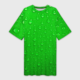 Платье-футболка 3D с принтом зеленый фон с росой в Тюмени,  |  | background | dew | drop | drops | green | greenery | plain | зеленый | зелень | капли | капля | однотон | природа | роса | фон
