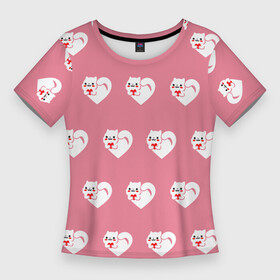 Женская футболка 3D Slim с принтом Орнамент сердце кот в Тюмени,  |  | cat | киска | кися | кот | котолюб | котэ | кошки | любовь кота
