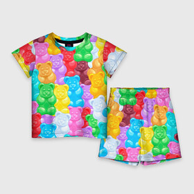 Детский костюм с шортами 3D с принтом мармеладные мишки разноцветные в Тюмени,  |  | background | bear | bears | colorful | gummy bears | haribo | marmalade | multicolor | sweets | мармелад | мармеладные мишки | медведи | медведь | мишки | мультицвет | разноцветный | сладости | фон | харибо