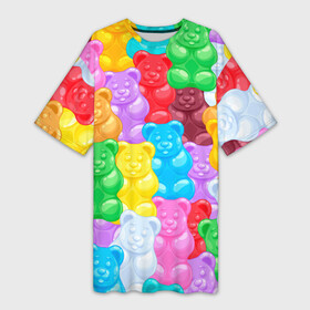 Платье-футболка 3D с принтом мармеладные мишки разноцветные в Тюмени,  |  | background | bear | bears | colorful | gummy bears | haribo | marmalade | multicolor | sweets | мармелад | мармеладные мишки | медведи | медведь | мишки | мультицвет | разноцветный | сладости | фон | харибо