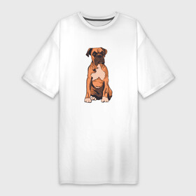 Платье-футболка хлопок с принтом Немецкий Боксёр  Deutscher Boxer в Тюмени,  |  | art | painting | realistic | арт | благородная порода | боксер | боксёры | германия | заводчица | заводчки | любителям собак | порода | рабочая собака | реалистичный рисунок | служебная собака