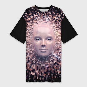 Платье-футболка 3D с принтом АБСТРАКЦИЯ ЧЕЛОВЕЧЕСКОГО ЛИЦА в Тюмени,  |  | астракция | звездный | лицо | маска | минимализм | узор | фэнтези | черный