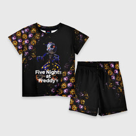 Детский костюм с шортами 3D с принтом Five Nights at Freddy s Луна (паттерн) в Тюмени,  |  | 5 ночей с фредди | daycare att | five nights at freddys | foxy | security breach | аниматроники | воспитатель | игра | компьютерная игра | луна | фокси | фредди | фреди | чика