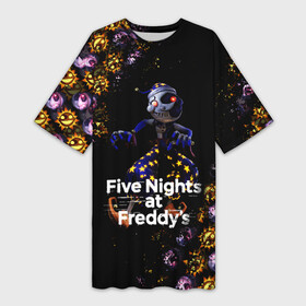 Платье-футболка 3D с принтом Five Nights at Freddy s Луна (паттерн) в Тюмени,  |  | 5 ночей с фредди | daycare att | five nights at freddys | foxy | security breach | аниматроники | воспитатель | игра | компьютерная игра | луна | фокси | фредди | фреди | чика