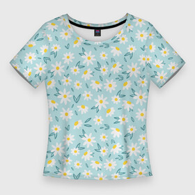 Женская футболка 3D Slim с принтом Ромашковое поле в Тюмени,  |  | flower | flowers | паттерн | ромашки | цветочки | цветы