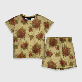 Детский костюм с шортами 3D с принтом Винтажные розы узор в Тюмени,  |  | винтажные | ретро | розы | старые | узор | цветы