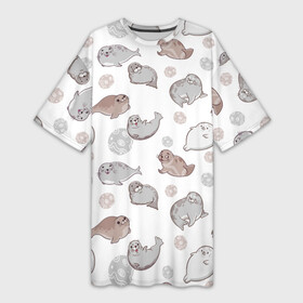 Платье-футболка 3D с принтом Милые тюлени в Тюмени,  |  | животное | милота | семья | тюлени | тюлень