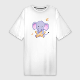 Платье-футболка хлопок с принтом Милый Слонёнок Со Звездой в Тюмени,  |  | animals | beast | cute | животные | звери | милый | слон | слонёнок