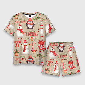 Мужской костюм с шортами 3D с принтом СЧАСТЛИВОГО РОЖДЕСТВА ( MERRY CHRISTMAS) в Тюмени,  |  | дед мороз | елка | заяц | зима | каникулы | лиса | медведь | олени | пингвин | праздник | праздничный | снег | цитата