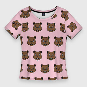 Женская футболка 3D Slim с принтом Веселый медведь паттрен в Тюмени,  |  | животное | медведь | милый | мишка | рисунок | розовый | счастье