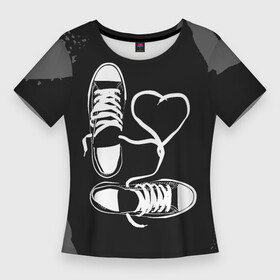 Женская футболка 3D Slim с принтом Кеды и любовь в Тюмени,  |  | альтернатива | грандж | кеды | любовь | обувь | рок | сердце | спорт | черно белое | шнурки