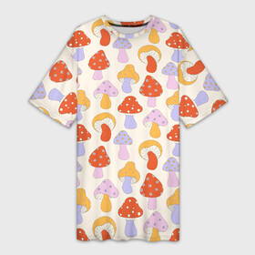 Платье-футболка 3D с принтом ГРИБЫ В СТИЛЕ 70х в Тюмени,  |  | 70s | 70е | 80s | 80е | 90е | pattern | retro | геометрия | грибы | орнамент | паттерн | ретро | узоры | цветы