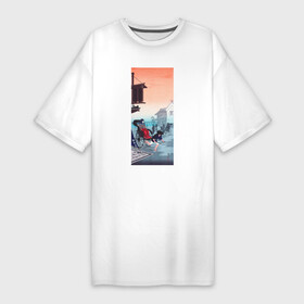Платье-футболка хлопок с принтом Morning Haze (Туман) в Тюмени,  |  | japan | винтаж | горы | пейзаж | природа | прогулка | туман | япония | японская | японская анимация | японская эстетика