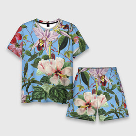 Мужской костюм с шортами 3D с принтом Цветы Сине Цветочный Букет в Тюмени,  |  | Тематика изображения на принте: flowers | природа | растение | флора | цветы