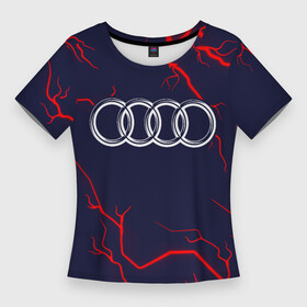 Женская футболка 3D Slim с принтом Символ AUDI на фоне грозы в Тюмени,  |  | audi | auto | logo | moto | quattro | sport | symbol | авто | автомобильные | ауди | кватро | лого | логотип | логотипы | марка | молния | мото | символ | спорт | шильдик