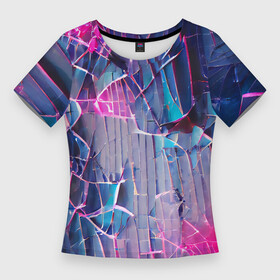 Женская футболка 3D Slim с принтом Осколки стекла в Тюмени,  |  | abstraction | blue | bright | colors | crack | dark | debris | multicoloured | pink | purple | абстракция | блеск | вспышки | осколки | разбитое | розовый | свет | синий | стекло | темный | треснутое | фиолетовый | яркий