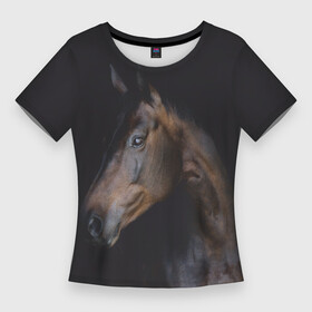 Женская футболка 3D Slim с принтом Лошадь. Благородство в Тюмени,  |  | Тематика изображения на принте: благородный | гнедой | голова лошади | животное | конь | лошадь | масть