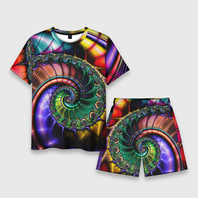 Мужской костюм с шортами 3D с принтом Красочная фрактальная спираль  Colorful fractal spiral в Тюмени,  |  | fashion | fractal | neon | spiral | vanguard | авангард | мода | неон | спираль | фрактал