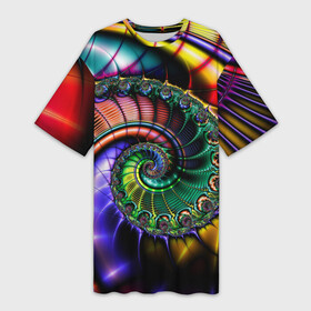 Платье-футболка 3D с принтом Красочная фрактальная спираль  Colorful fractal spiral в Тюмени,  |  | fashion | fractal | neon | spiral | vanguard | авангард | мода | неон | спираль | фрактал