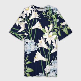 Платье-футболка 3D с принтом Цветы Белые Лилии В Саду в Тюмени,  |  | flowers | букет | лилии | природа | растение | флора | цветы
