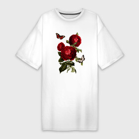 Платье-футболка хлопок с принтом Темно красные розы Бабочки Винтаж в Тюмени,  |  | бабочки | большие цветы | винтаж | винтажный | красные розы | красные цветы | крупные цветы | ретро | розы | темные розы | темные цветы