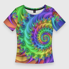 Женская футболка 3D Slim с принтом Красочная фрактальная спираль  Узор  Colorful fractal spiral  Pattern в Тюмени,  |  | abstraction | color | neon | pattern | spiral | абстракция | неон | спираль | узор | цвет